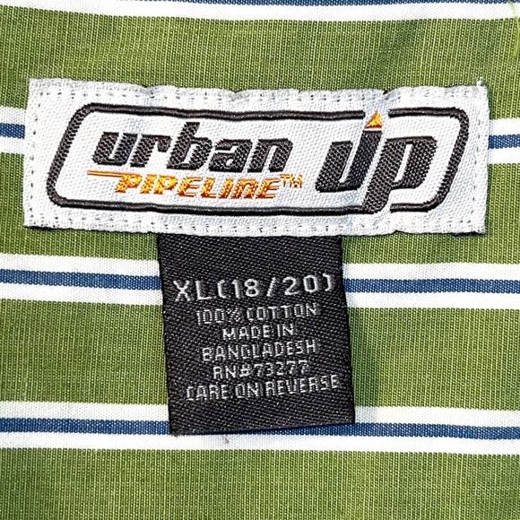 Urban Pipeline button down shirt, spring green with thin white and blue stripes - Picture 7 of 8